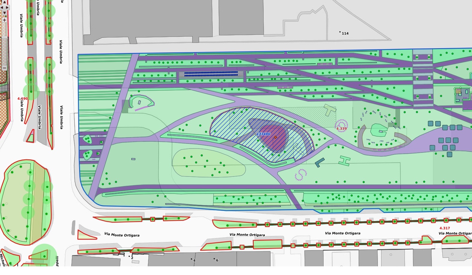 Mappa tratta dal software R3 Trees del Parco 8 marzo a MIlano